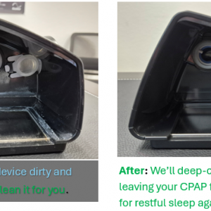 Before and after cleaning CPAP device.